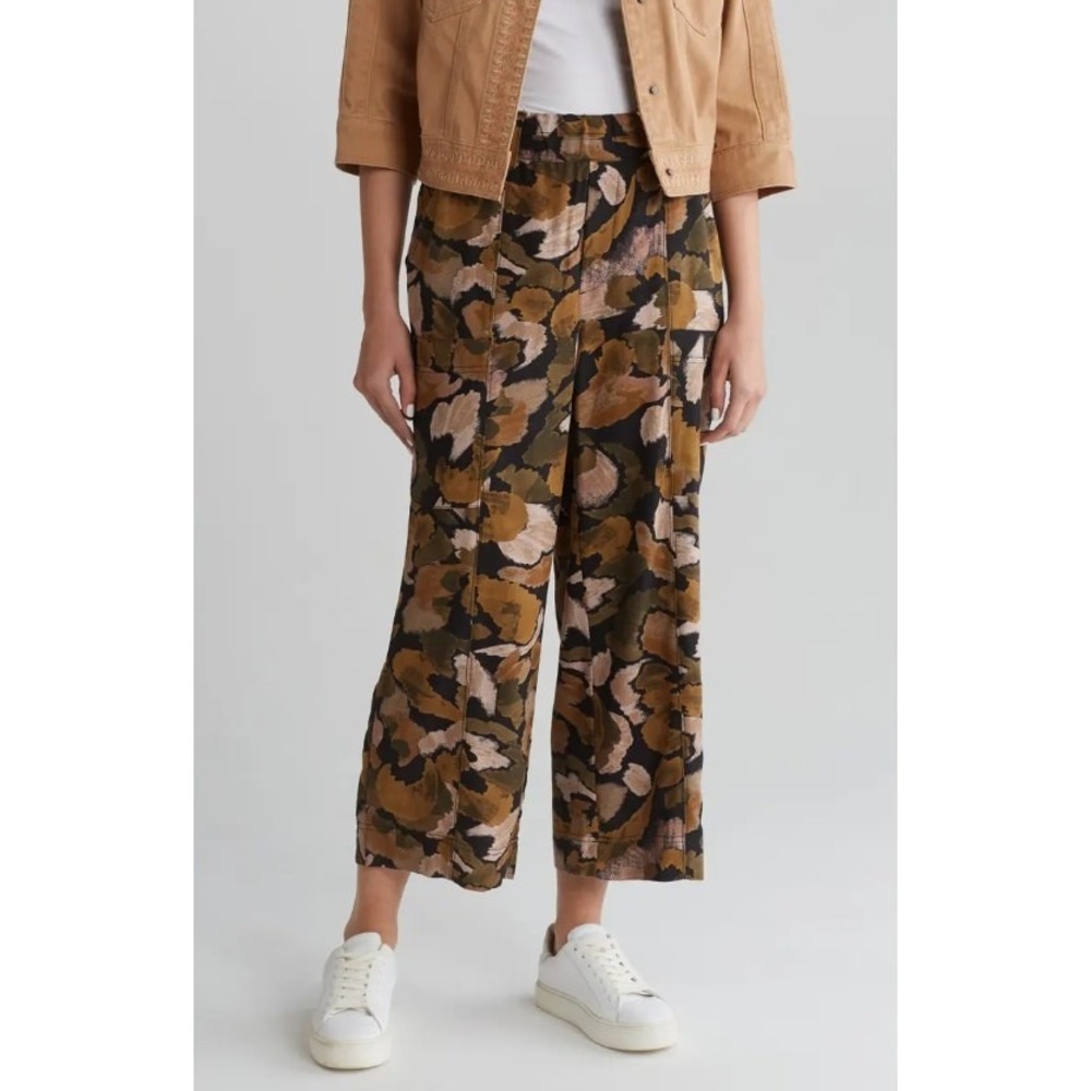 Democracy Crop Wide Leg Pants Size XS Camo Cargo Cotton Brown Grunge Gardencore‎